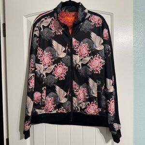 TALLIA SIZE MEDIUM UNISEX NWT CRANE & CHRYSANTHEMUM PRINTED TRACK JACKET ZIP UP